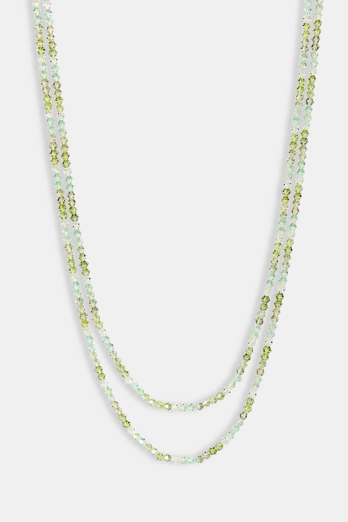 Mens Green Double Layer Glass Bead Necklace - 4mm - White